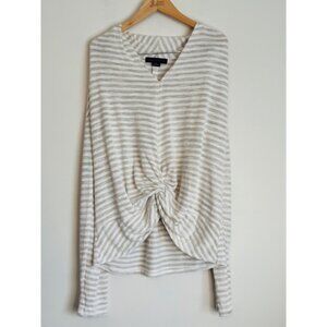 Sanctuary Striped Twist Front V Neck Top White Gray Medium